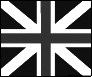A black and white image of the Union Jack flag of Great Britain.
