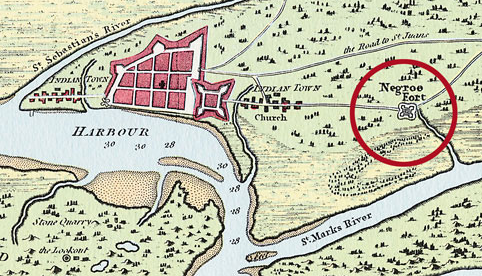 This map from 1783 shows the importance of Fort Mose, and its location north of the town and the Castillo in St. Augustine.