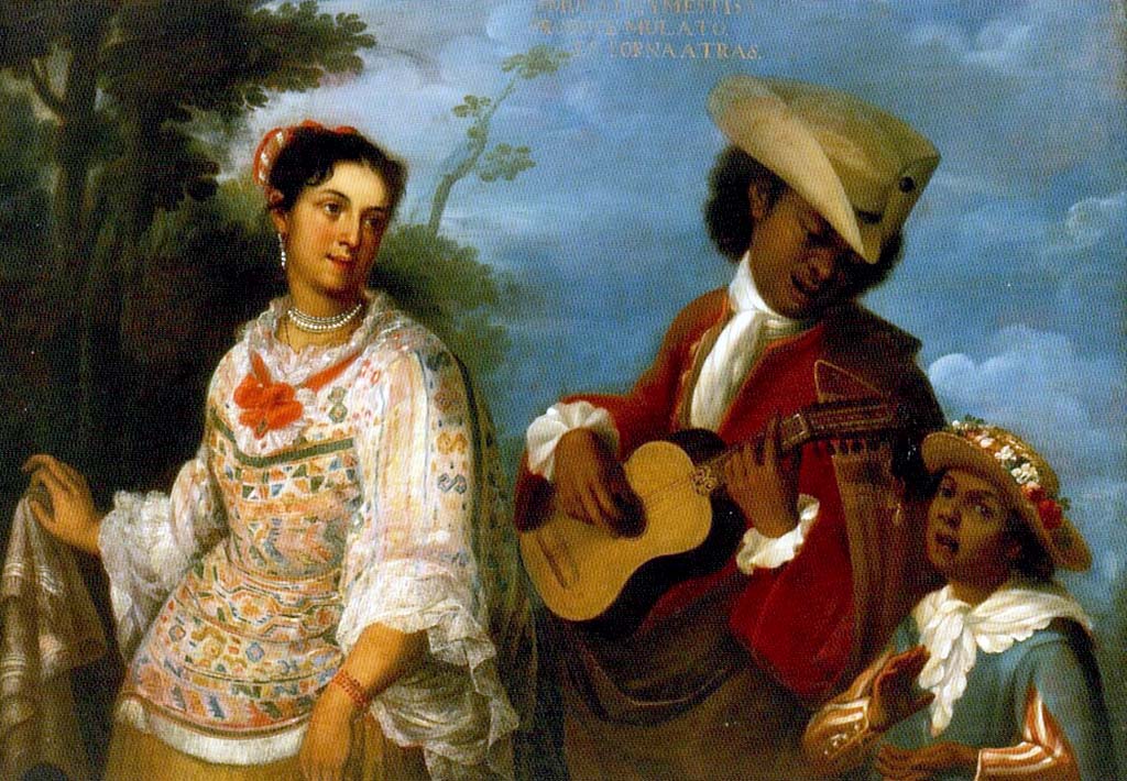This painting from 1715 depicts a family with an African father and a mother with Indigenous / Spanish descent. Fair use image.