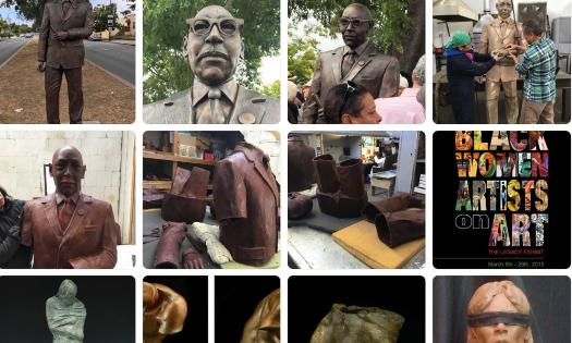 A collage of bronze statues created by Dana King