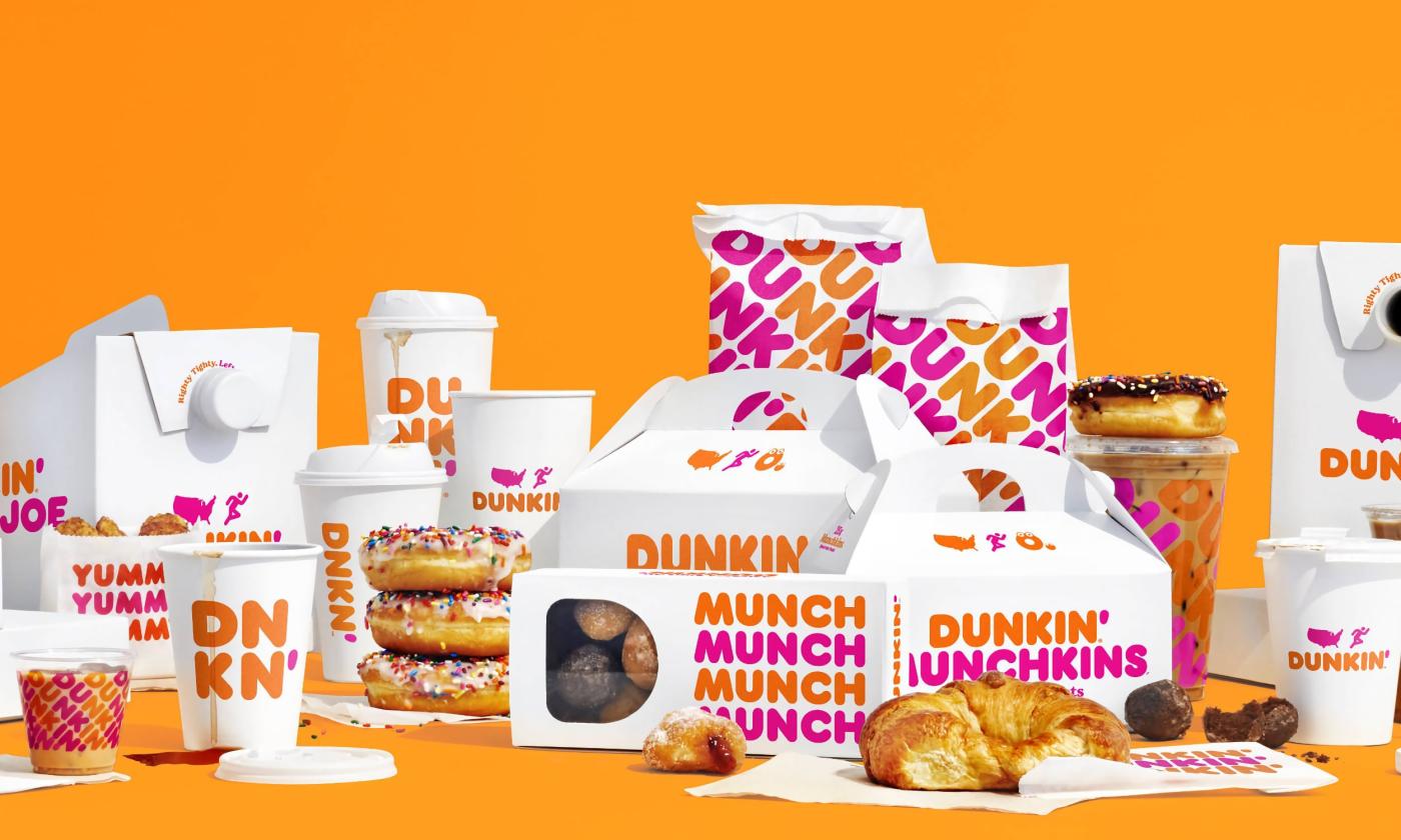 Dunkin' Donuts presents an assortment of donuts, egg sandwiches, and coffees