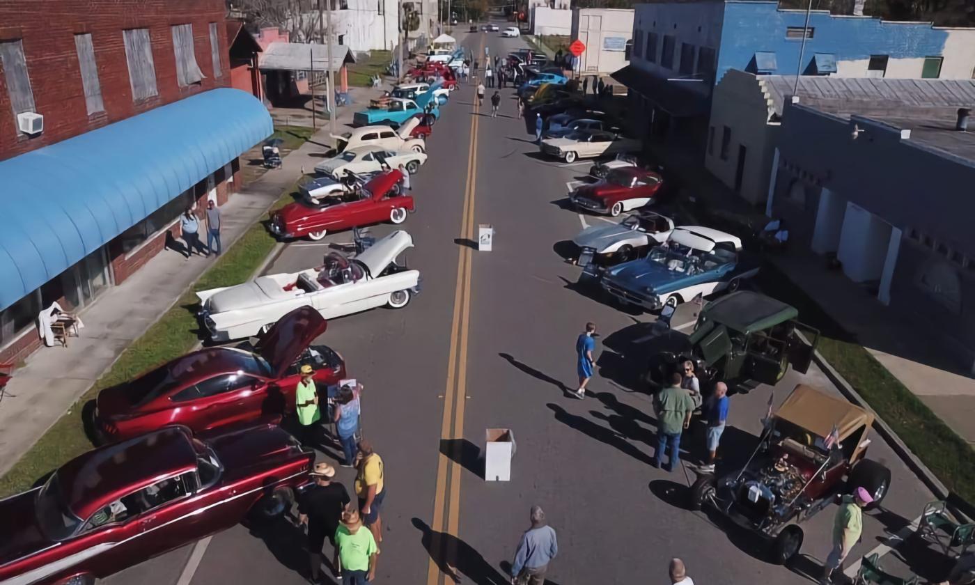 Aerial view of the Boulevard Car Show in Hastings