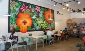 Juniper Market offers a colorful and comfortable place to talk, read, or work