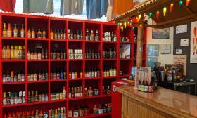 The sample bar and the line of hot sauces behind