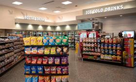 The snack aisles inside the store