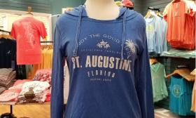 A St. Augustine hoodie on display inside the shop