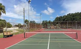 One of the tennis courts that visitors can use to play games at