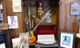 Some of the antique musical instruments on display
