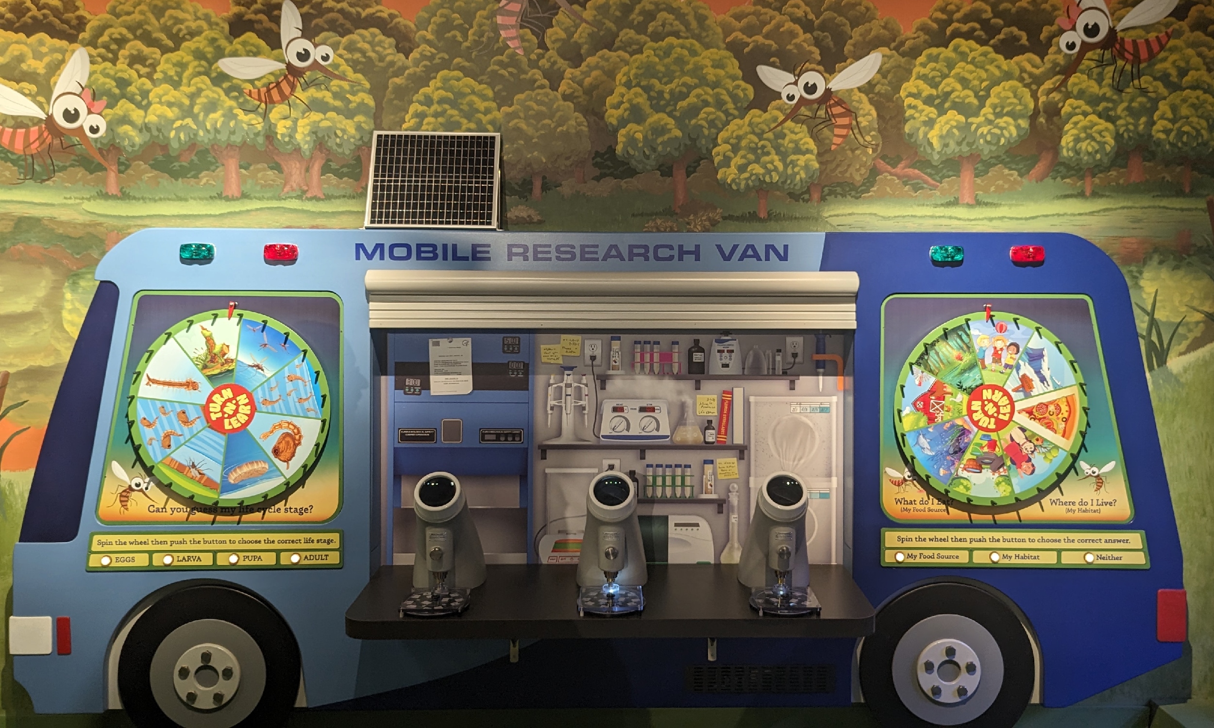 This exhibit helps kids learn how to protect an area from mosquitoes