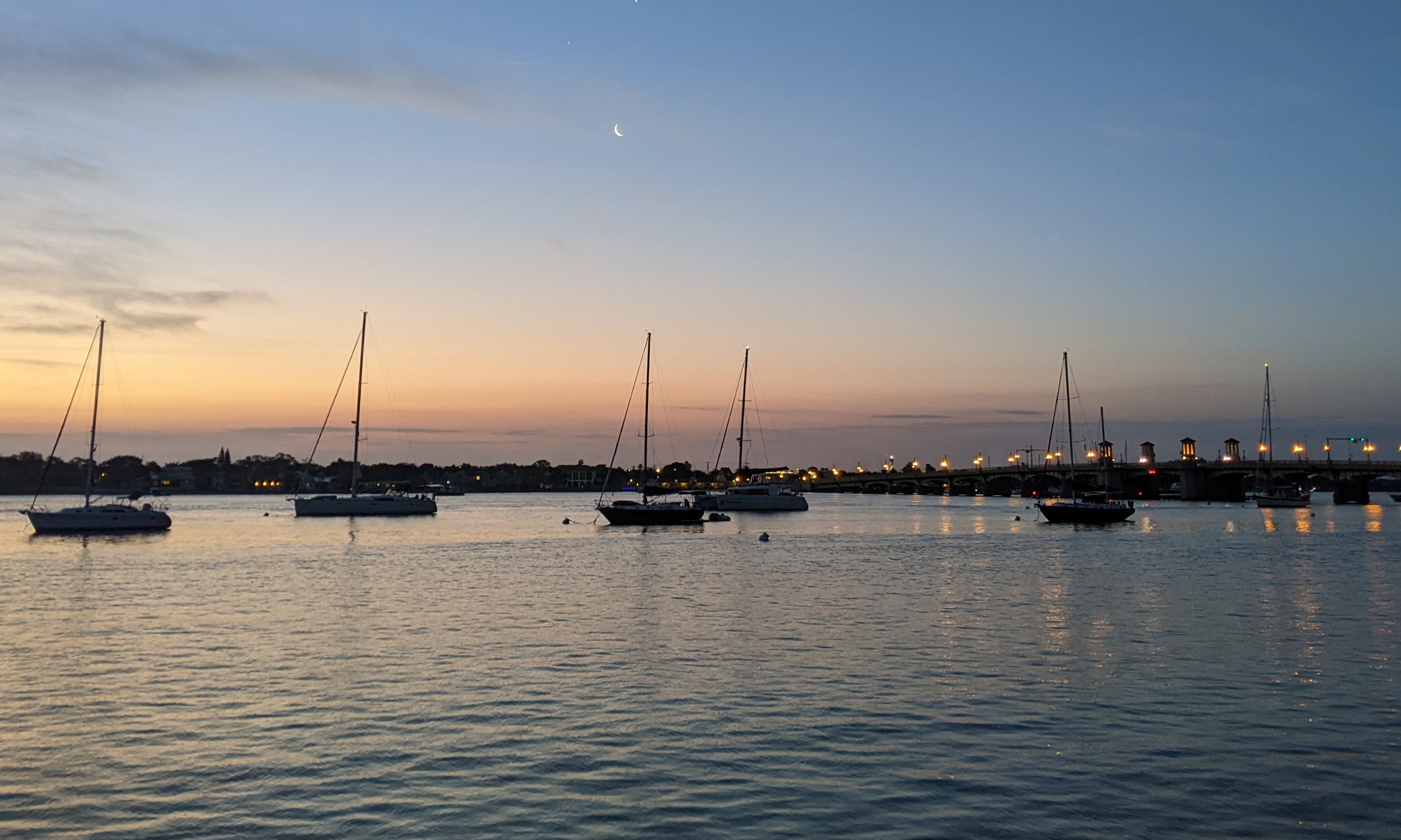 Matanzas River and Bridge of Lions at Sunrise, viewed from the walk along the Bayfront.