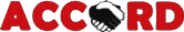 The logo of the 40th ACCORD Organization. In all capital letters, the word ACCORD is spelled out in red. The 'O' in ACCORD is replaced by a drawing of a Black person and a White person's hands holding each other.