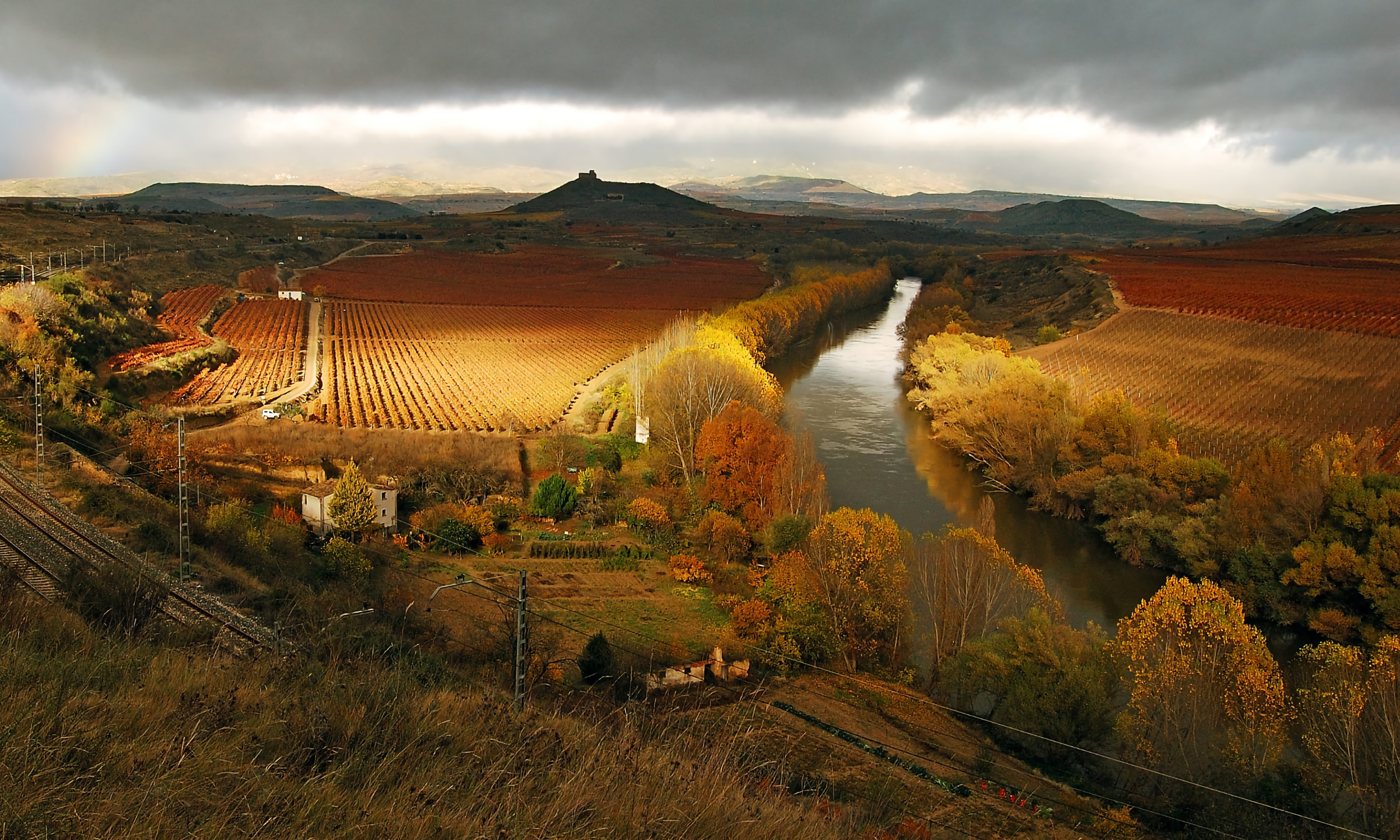 A photo of the Rioja region with vineyards in the autumn
