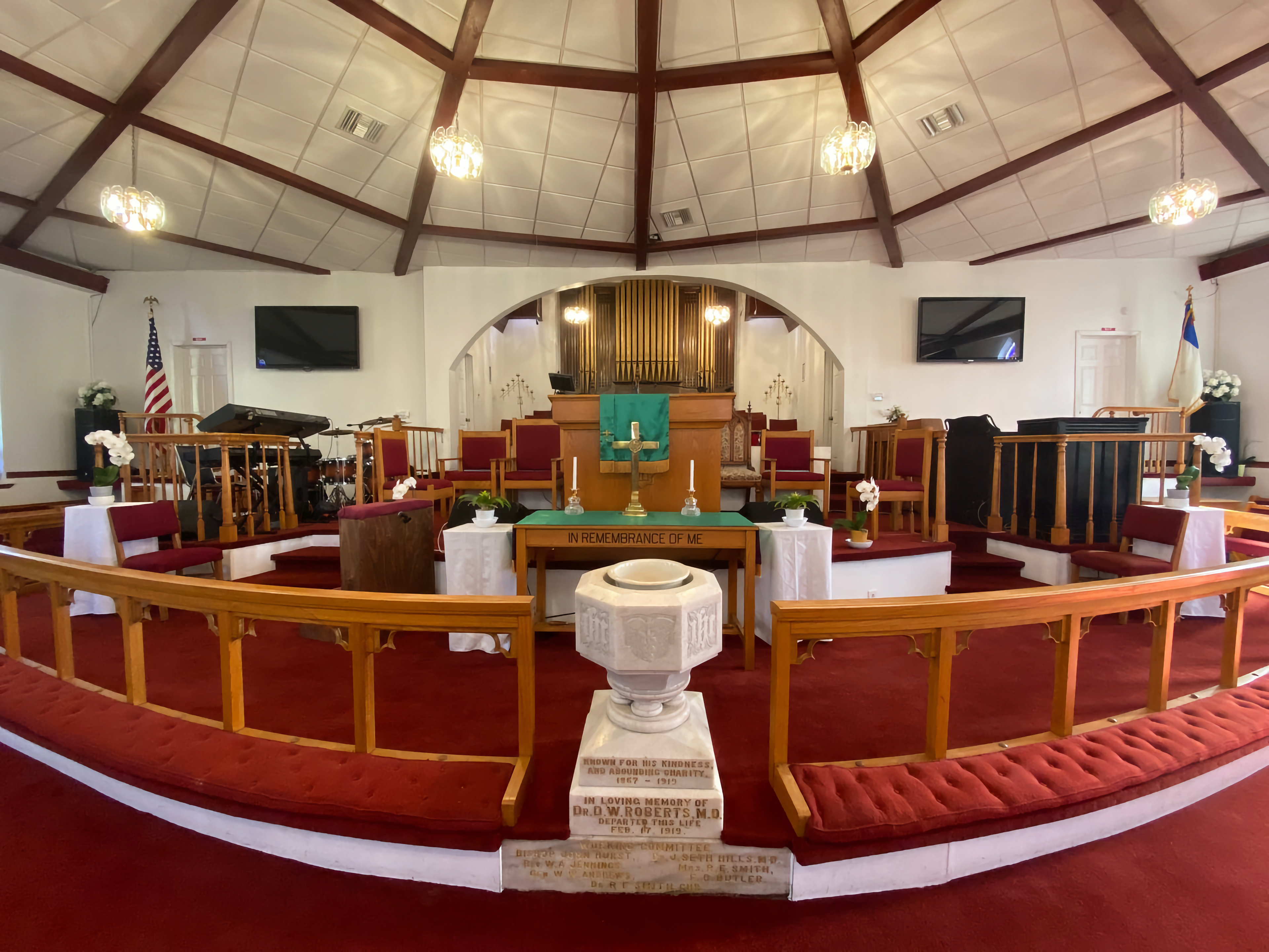 The altar and baptismal font in St. Paul AME Church in St. Augustine, Florida.