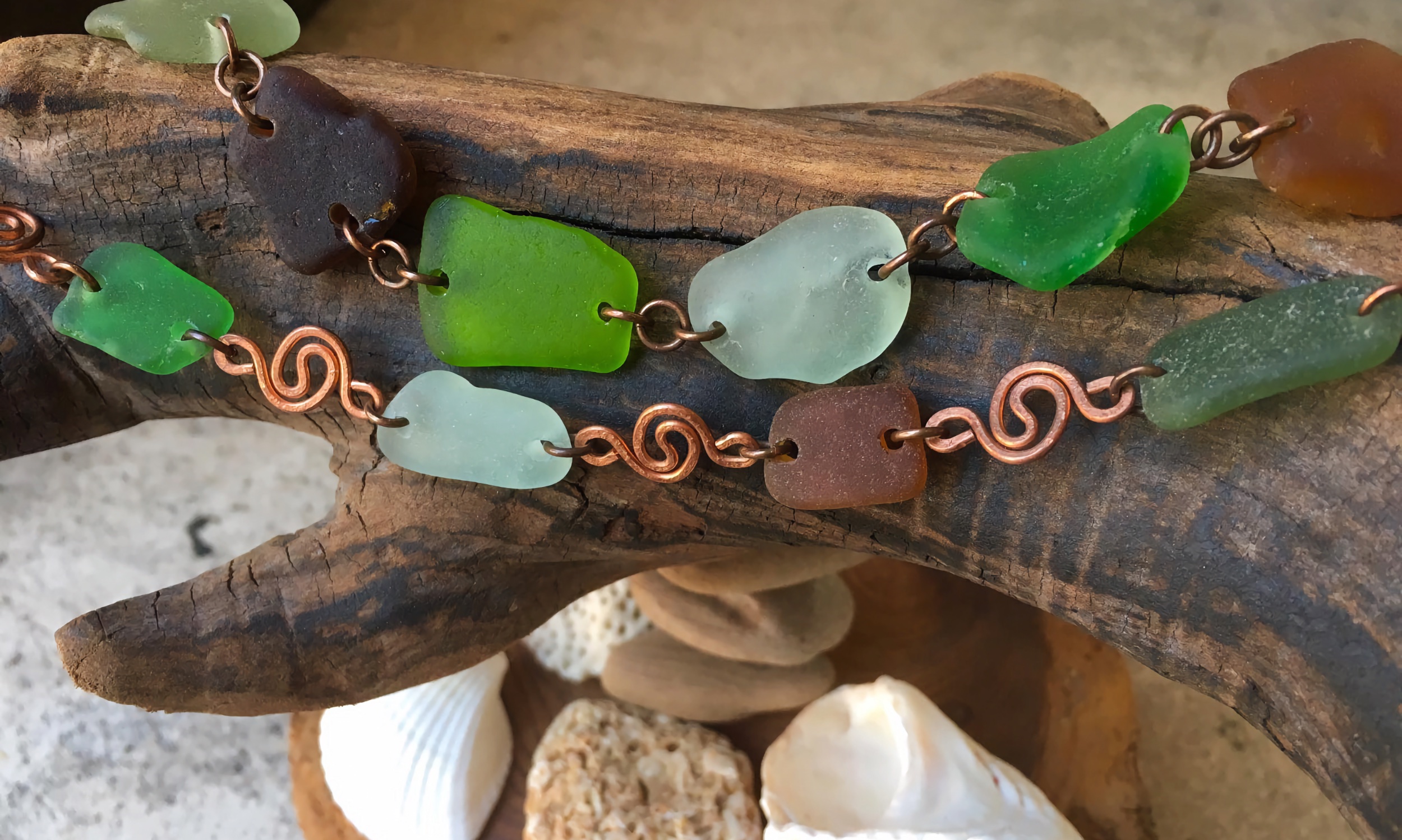 Sea glass bracelet display from House of Z 
