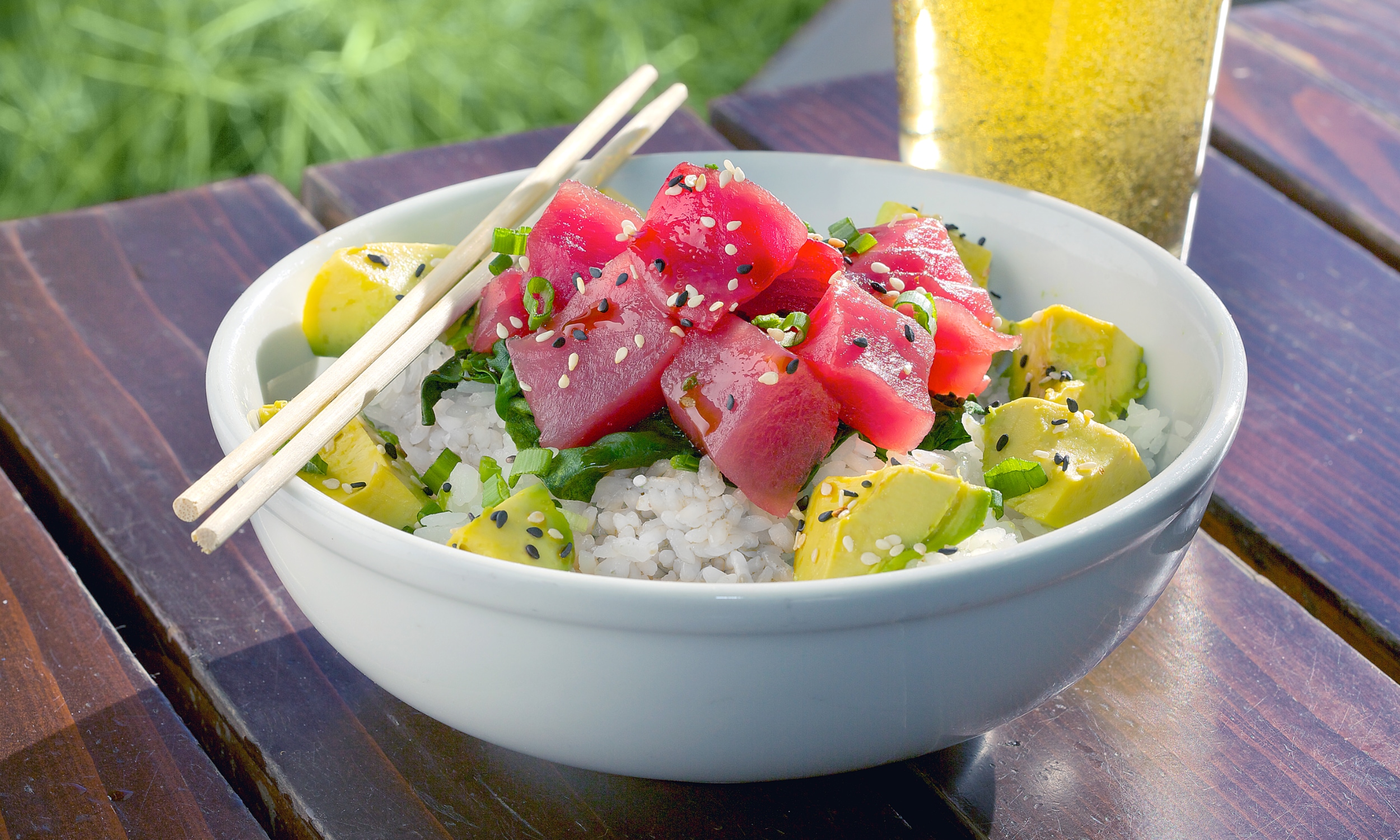 The Caliche Poke Bowl from Salt Life, with fresh ahi tuna and avocado