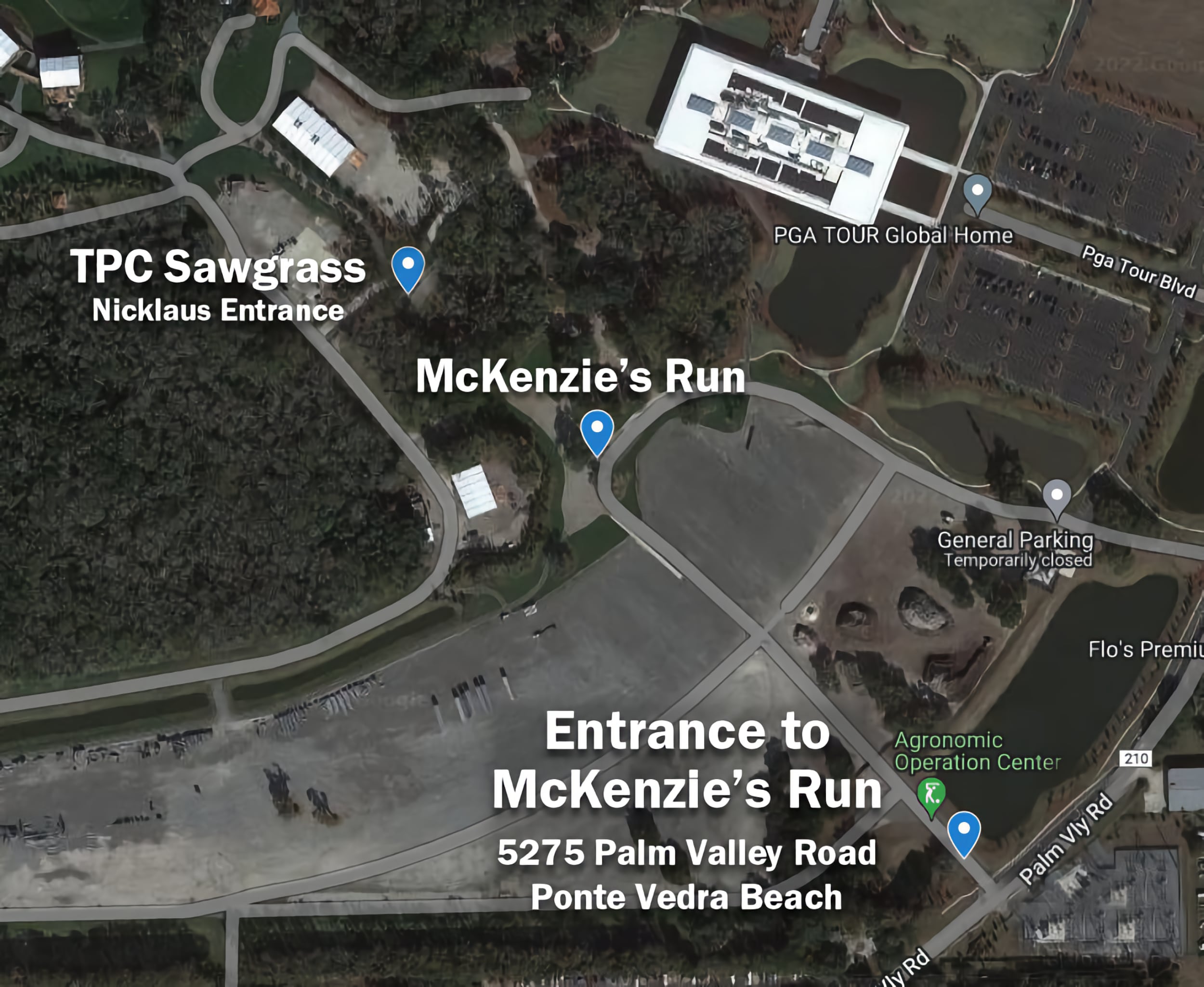 Parking map for the McKenzie Run at TPC Sawgrass in Ponte Vedra Beach