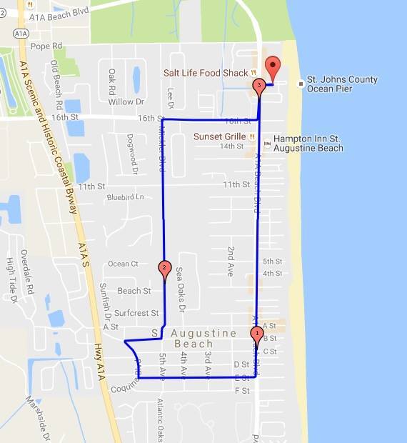 Route of the Santa suits on the Loose 5k on St. Augustine Beach