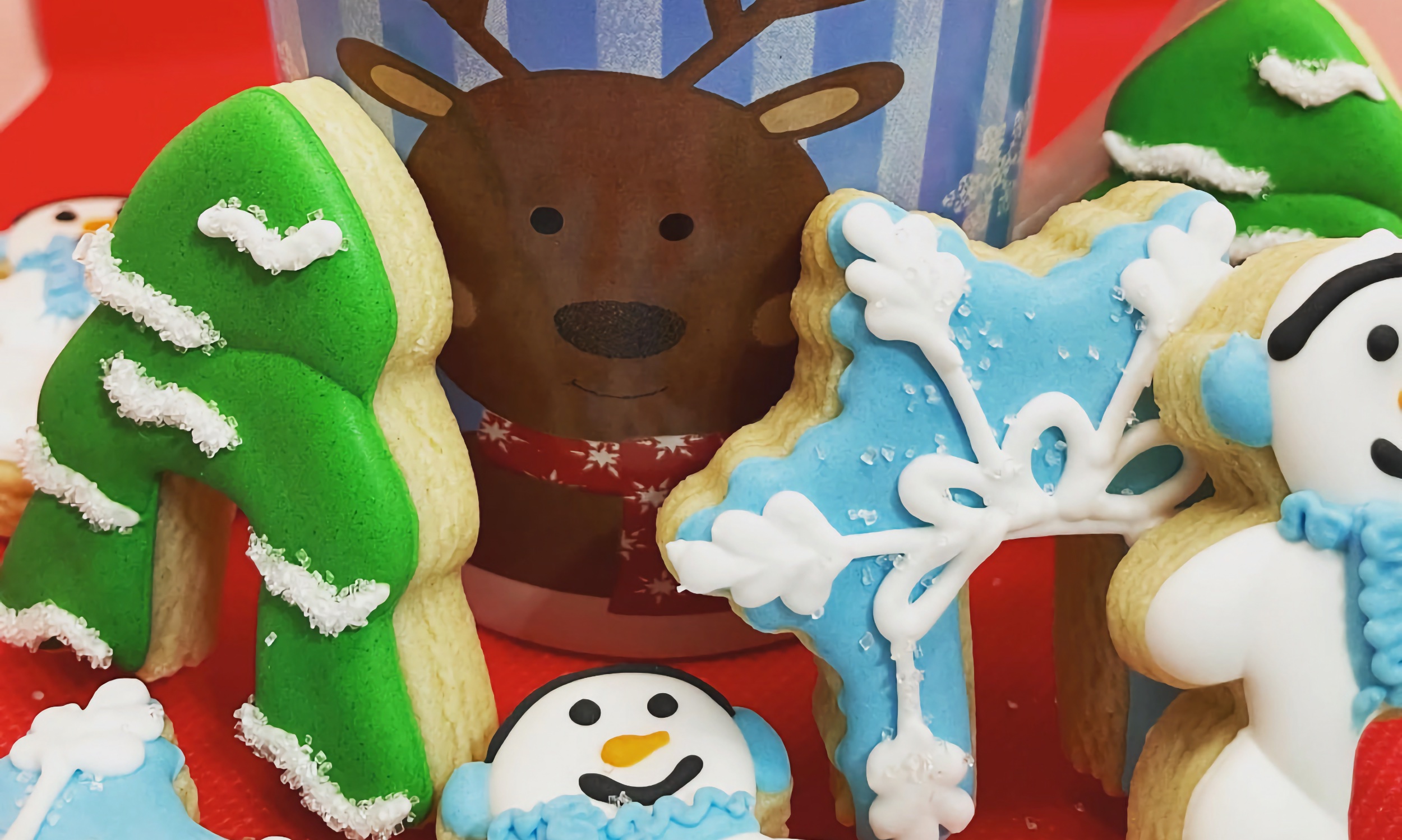 Christmas themed sweet treats displayed