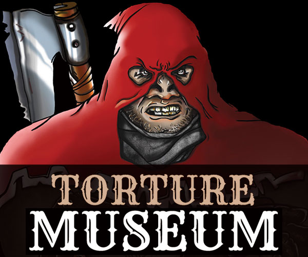 Medieval Torture Museum executioner with black background
