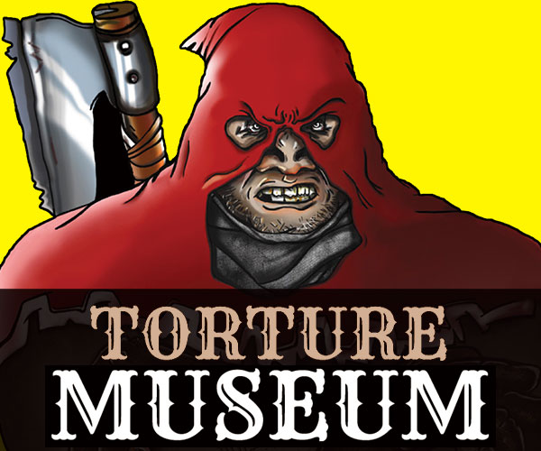 Medieval Torture Museum executioner with yellow background