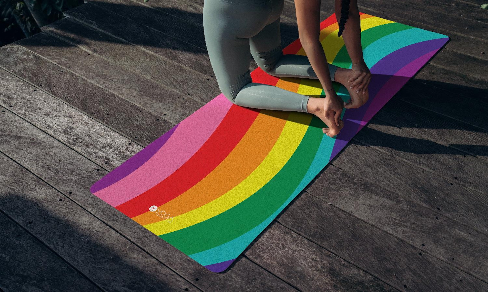 A rainbow yoga mat
