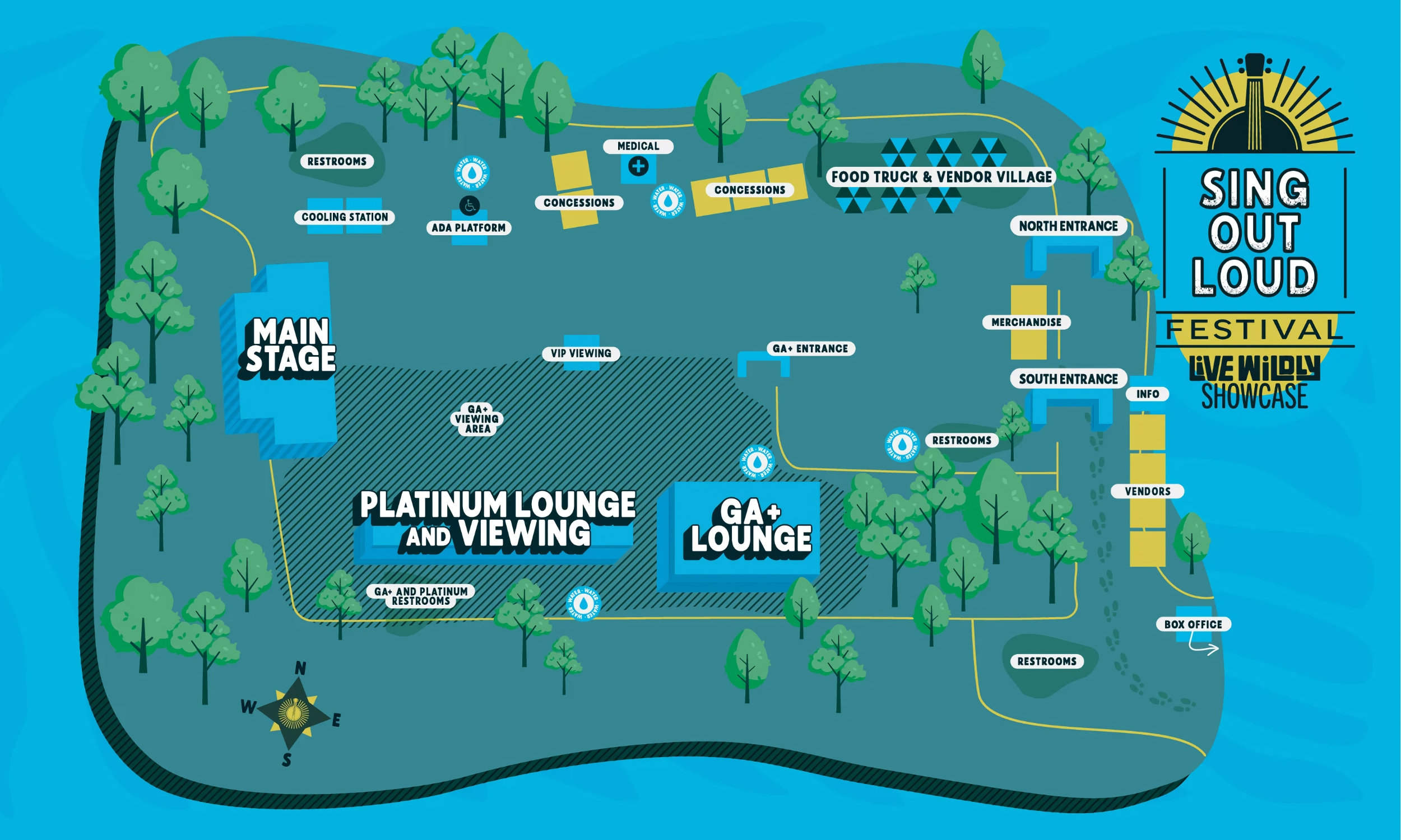 A map of festival grounds at Live Wildly Showcase