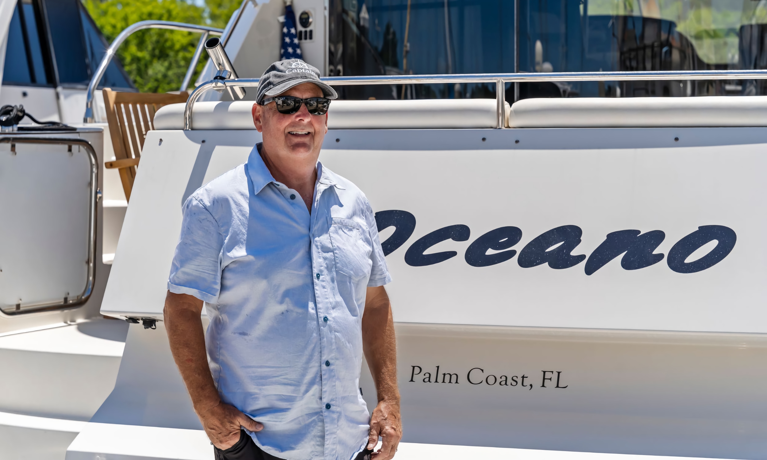 Captain Steve with his yacht, "La Oceano"