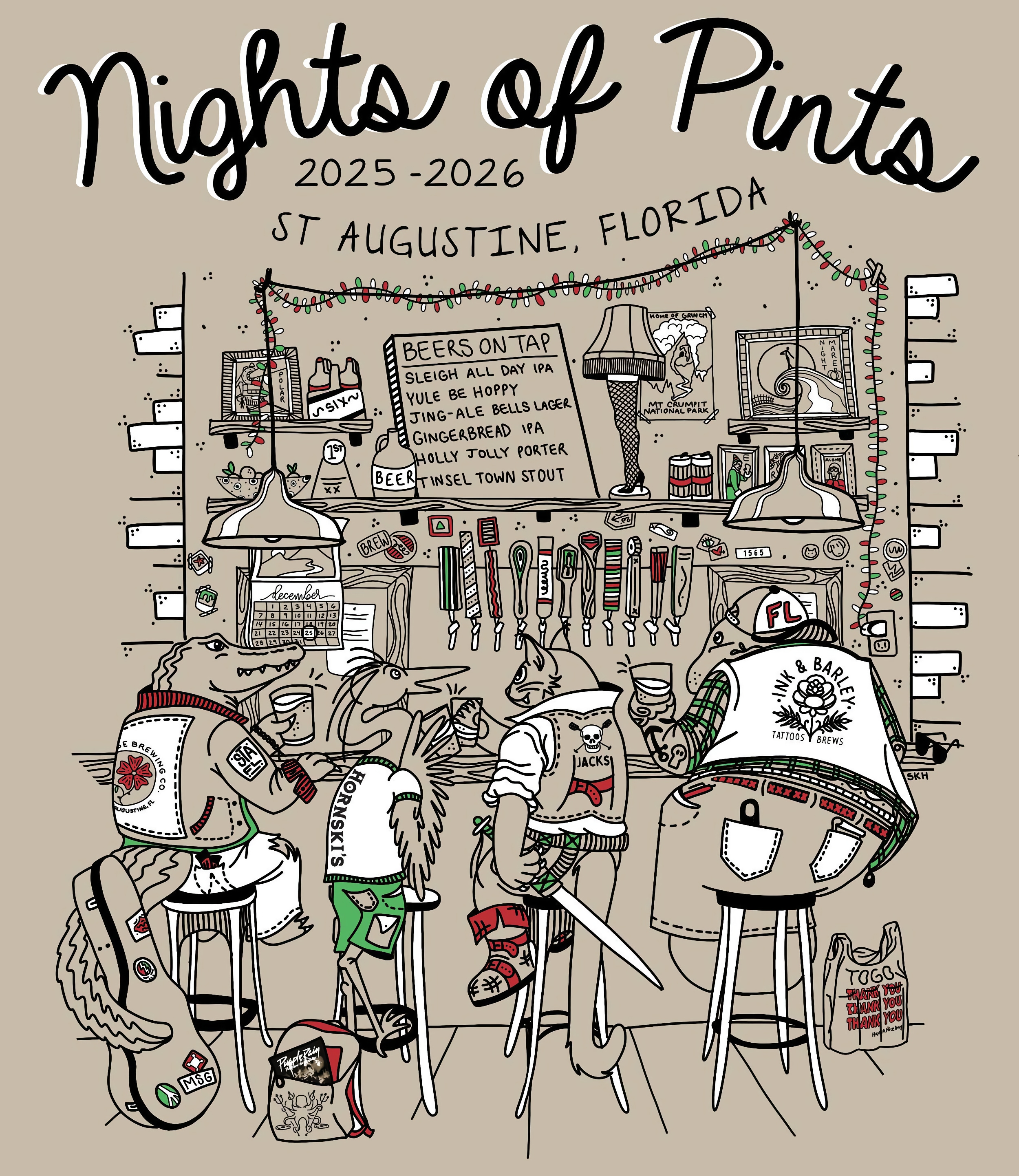 The 2025 Nights of Pints T-Shirt, with creatures at a bar