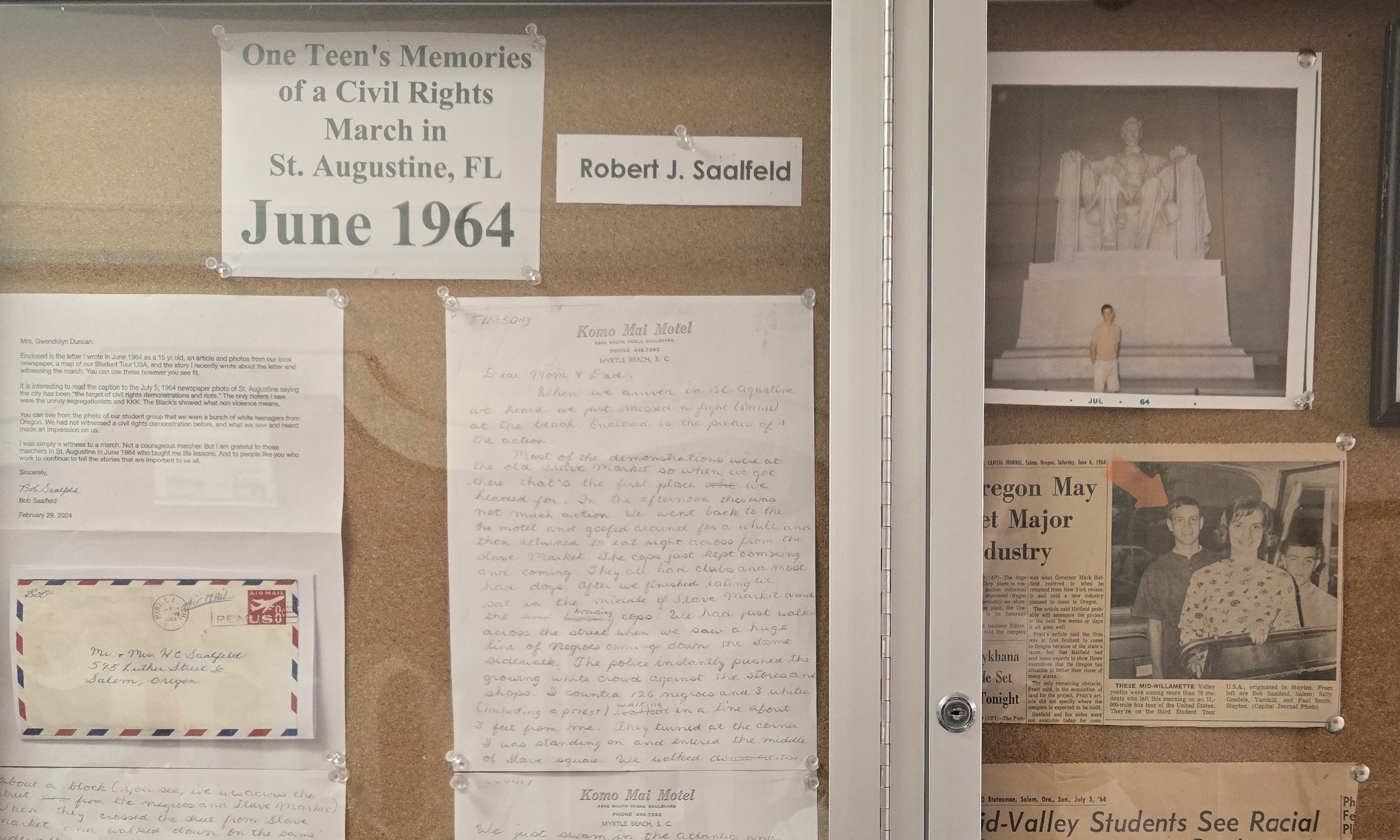 A section of a display of material donated by Robert Saalfeld