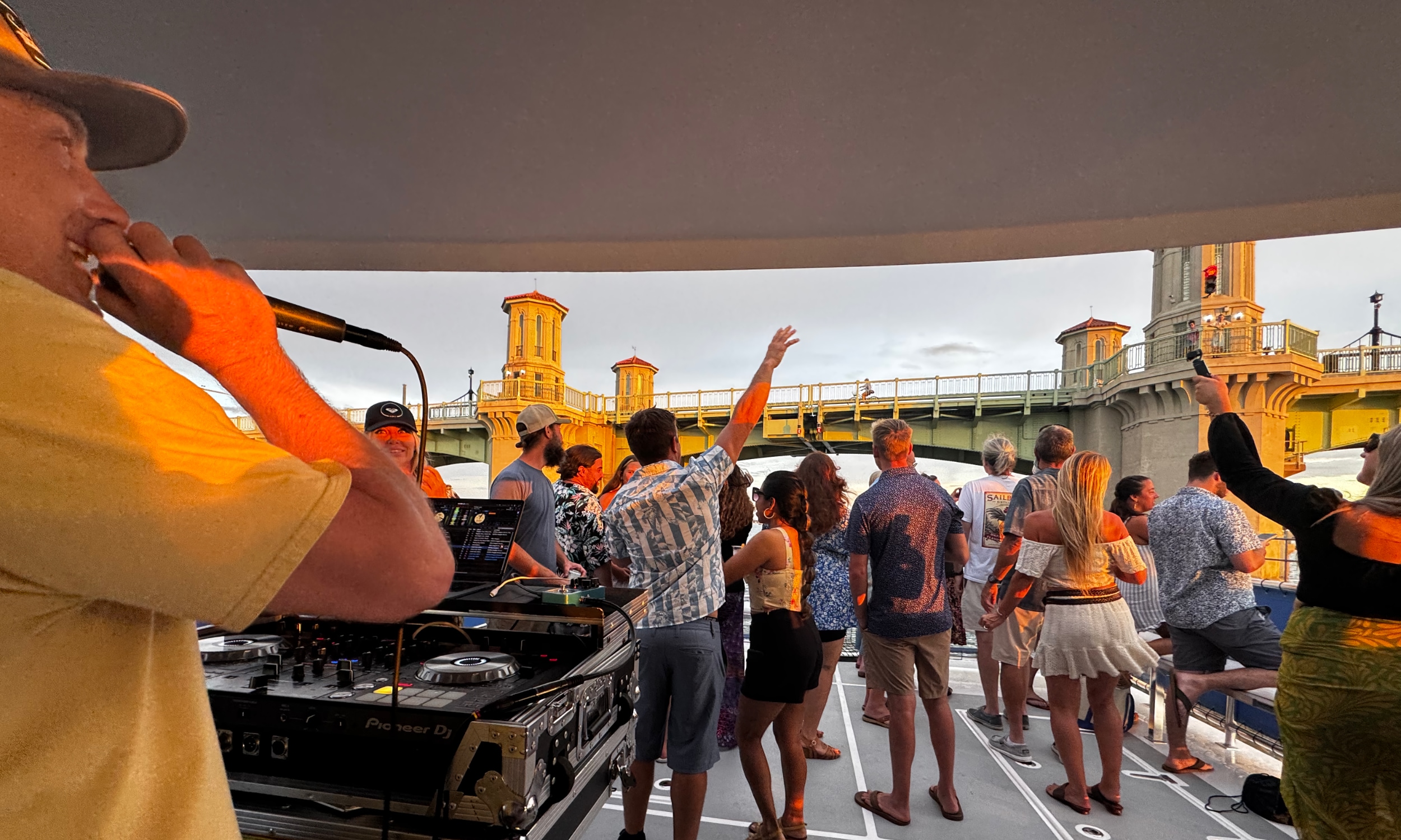 A dj, entertaining the guests on a tour boat in St. Augustine