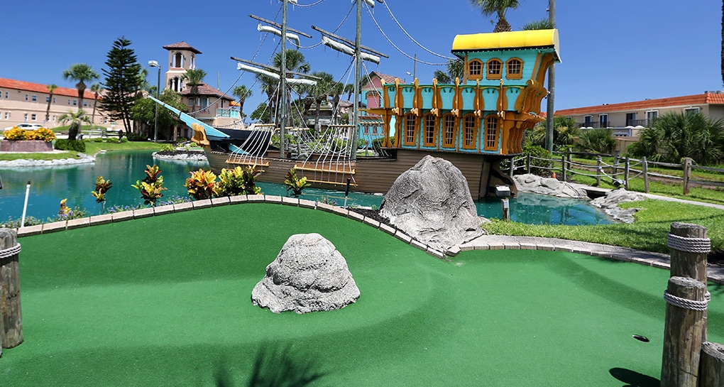 The pirate ship at Fiesta Falls is a hole for mini-golf