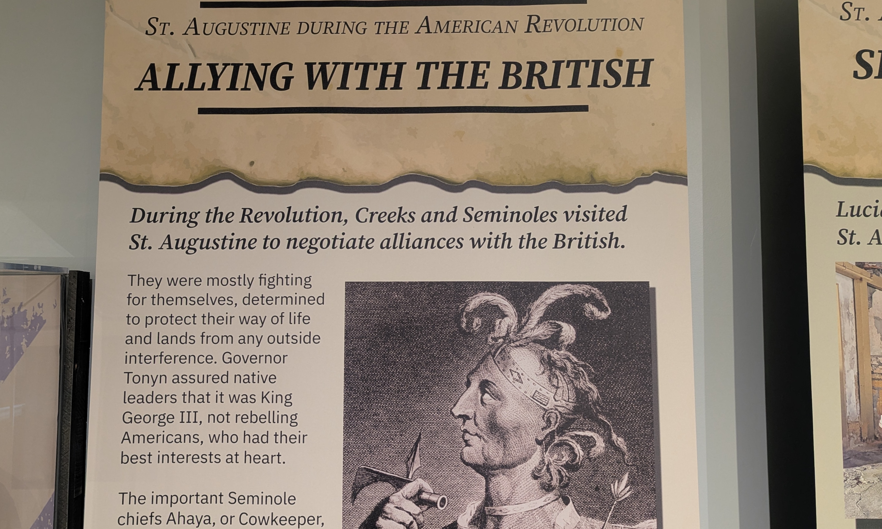 A museum display showing a Seminole chief during the Revolutionary War