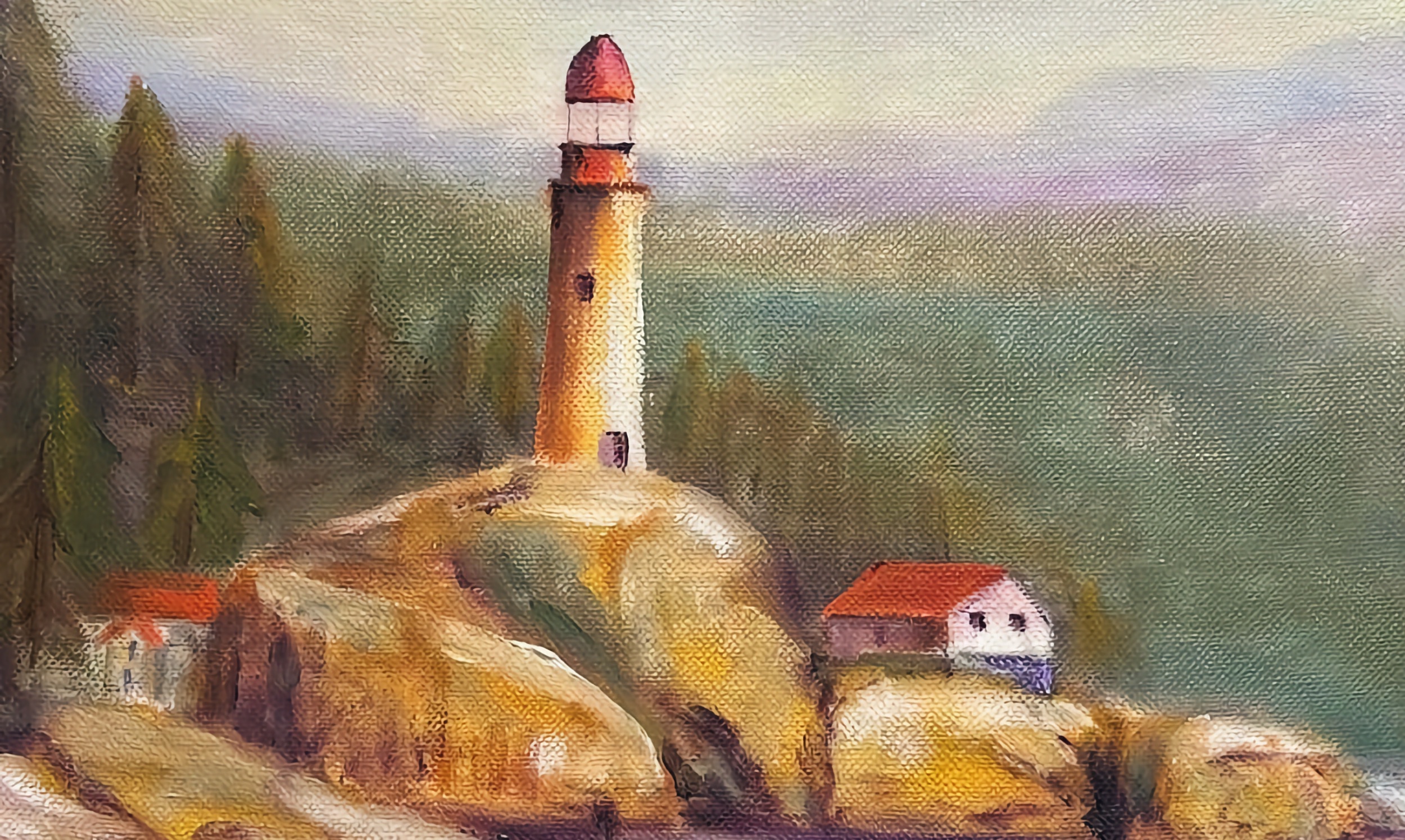 A lighthouse painting by Rafael Pasarell