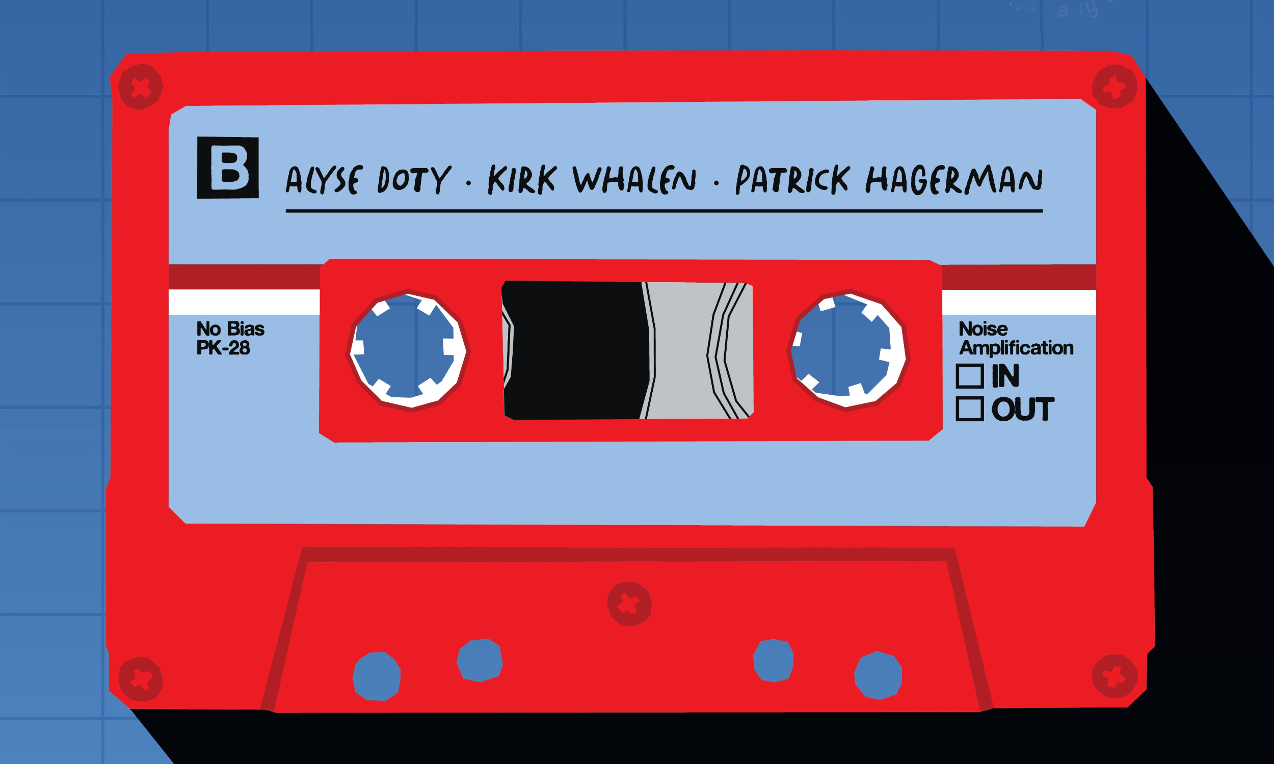 A red cassette audio tape for B-Side Pecha Kucha