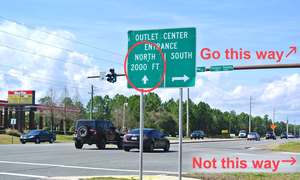 Parking instructions for the Outlet Mall