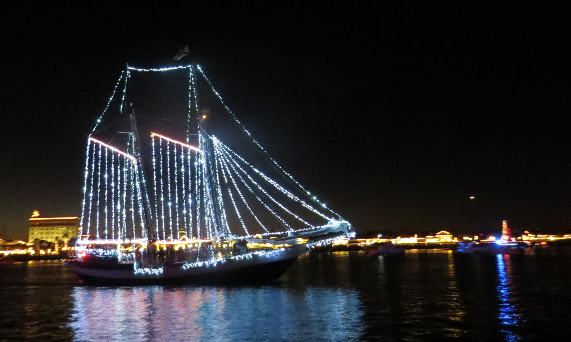 The Schooner Freedom participating in the Regatta of Lights in St. Augustine.