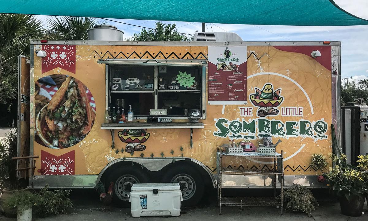 The Little Sombrero food truck, parked at the Village Garden Food Truck Park in St. Augustine, Florida.