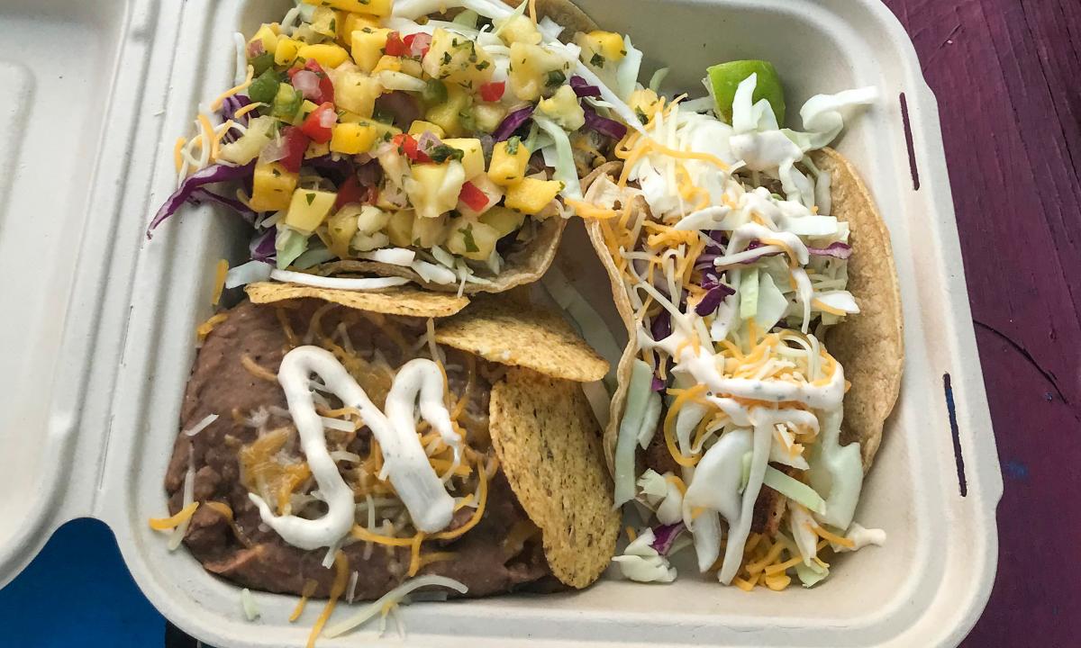 A full plate of tacos from Nalu's Tropical Takeout in St. Augustine, Florida.