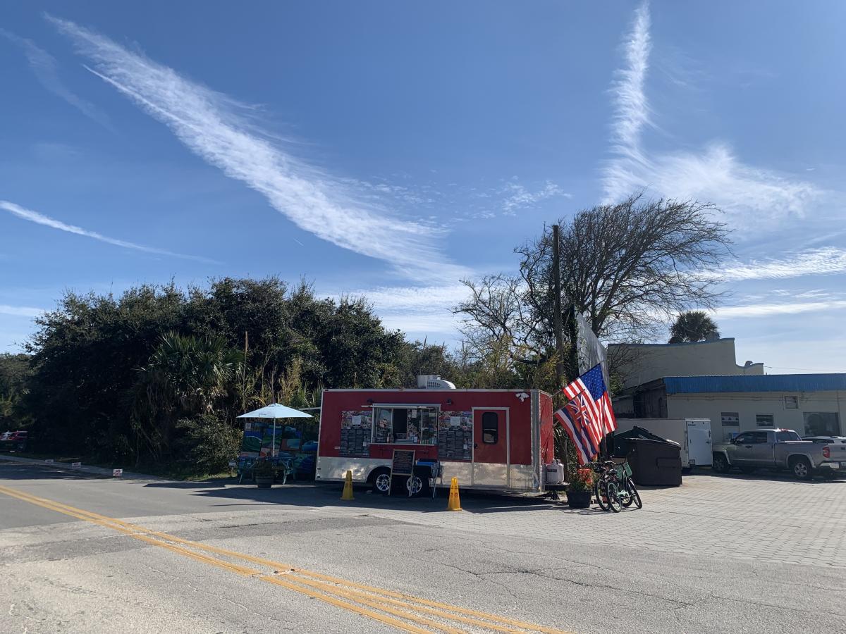 The Nalu's Tropical Takeout food truck, parked outside of the Surf Station in St. Augustine, Florida.