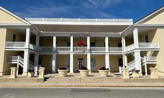 The front exterior of the St. Francis Barracks building