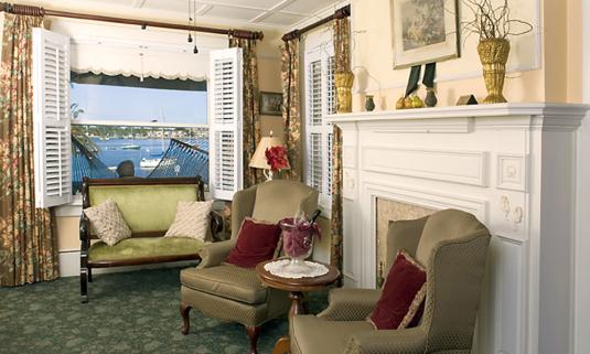 The sitting room of the Casablanca Inn overlooks the Matanzas River bayfront.