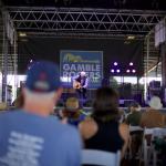 A wide photo of the stage at Gamble Rogers with Verlon Thompson