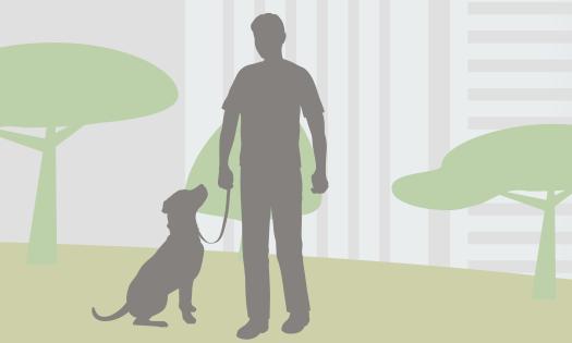 A graphic depiction representing two characters, the man and the dog, in the play, "Sylvia"