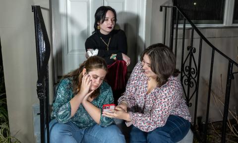 Three young actors in a scene of "Cry it Out," presented by Flagler College