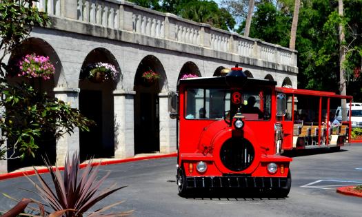 The Red Train from Ripley's parked in their loading area at Ripley's Odditorium in St. Augustine