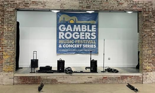 The stage at the St. Augustine Waterworks as they get ready for the Gamble Rogers Concert Series