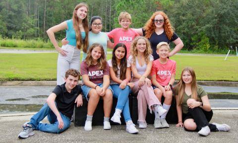 The cast of young actors who will perform in Godspell, for APEX Theatre