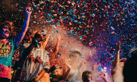 Audience under a shower of confetti at As If! The 90s Fest 2023