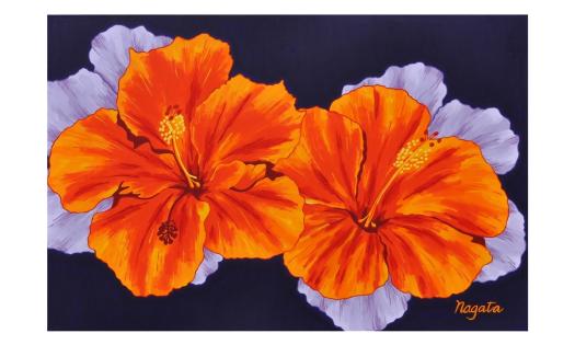 A painting of hibiscus flowers by Tom Nagata
