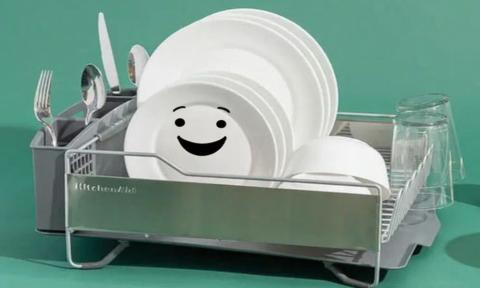 A dishrack with a smiley face